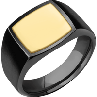 Medium Cushion signet ring (14x14mm) in Zirconium, with a Wide style band, a 14K Yellow Gold inlay.
