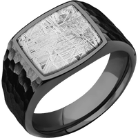 Medium Cushion signet ring (14x14mm) in Zirconium, with a Wide style band, a Meteorite inlay.