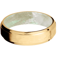 10K Yellow Gold + Hammer , Polish Finish + Freshwater Mother of Pearl