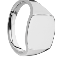 Medium Cushion signet ring (14x14mm) in Titanium, with a Thin style band.