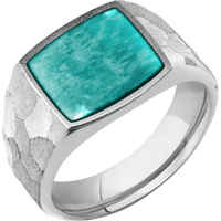 Medium Cushion signet ring (14x14mm) in Cobalt Chrome, with a Wide style band, an Amazonite inlay.