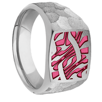 Medium Cushion signet ring (14x14mm) in Titanium, with a Wide style band and an Escher 1 engraving.