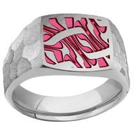 Medium Cushion signet ring (14x14mm) in Titanium, with a Wide style band and an Escher 1 engraving.