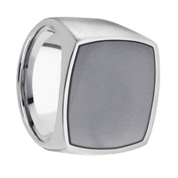 Extra Large Cushion signet ring (22x22mm) in Palladium Silver, with a Wide style band, a Tantalum inlay.