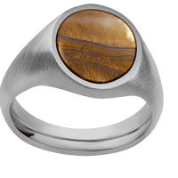 Medium Oval signet ring (16x13mm) in Titanium, with a Wide style band, a Tigers Eye inlay.
