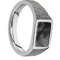 Small Horizontal Rectangle signet ring (12x9mm) in Titanium, with a Wide style band, a Forged Carbon Fiber inlay.