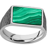 Medium Horizontal Rectangle signet ring (16x11.5mm) in Titanium, with a Wide style band, a Malachite inlay.