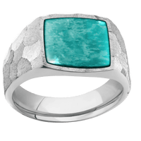 Medium Cushion signet ring (14x14mm) in Cobalt Chrome, with a Wide style band, an Amazonite inlay.