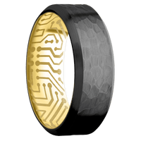 Zirconium + Hammer , Satin Finish + 14K Yellow Gold