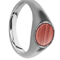 Small Circle signet ring (10mm) in Titanium, with a Wide style band, a Red Heart inlay.