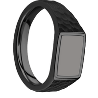 Small Horizontal Rectangle signet ring (12x9mm) in Zirconium, with a Wide style band, a Tantalum Noir inlay.