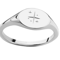 Small Horizontal Oval signet ring (12x9mm) in 14K White Gold, with a Thin style band and a TWINKLE2 engraving.