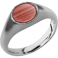 Small Circle signet ring (10mm) in Titanium, with a Wide style band, a Red Heart inlay.