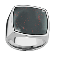Extra Large Cushion signet ring (22x22mm) in Titanium, with a Wide style band, a Blood Stone inlay.