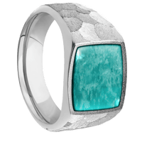 Medium Cushion signet ring (14x14mm) in Cobalt Chrome, with a Wide style band, an Amazonite inlay.