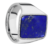 Large Rectangle signet ring (20x14.5mm) in Palladium Silver, with a Wide style band, a Lapis inlay.