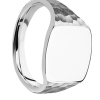 Medium Cushion signet ring (14x14mm) in Palladium Silver, with a Thin style band.