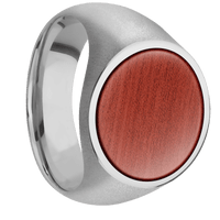 Large Circle signet ring (18mm) in Titanium, with a Wide style band, a Blood Wood inlay.