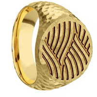 Large Circle signet ring (18mm) in 10K Yellow Gold, with a Wide style band and a Navigator Rev engraving.