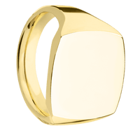 Large Cushion signet ring (18x18mm) in 18K Yellow Gold, with a Thin style band.