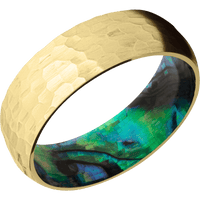 14K Yellow Gold + Hammer Finish + Abalone