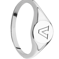 Small Circle signet ring (10mm) in Cobalt Chrome, with a Thin style band and a Vanderbilt Athletic V engraving.