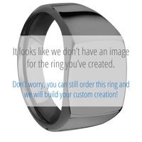 Medium Cushion signet ring (14x14mm) in Zirconium, with a Wide style band and an Auburn Logo Dark engraving.