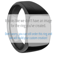 Medium Cushion signet ring (14x14mm) in Zirconium, with a Wide style band and a FLOWERS engraving.