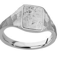 Small Rectangle signet ring (12x9mm) in Titanium, with a Thin style band, a Meteorite inlay.