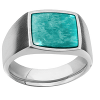 Medium Cushion signet ring (14x14mm) in Cobalt Chrome, with a Wide style band, an Amazonite inlay.