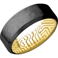 Zirconium + Hammer , Satin Finish + 14K Yellow Gold