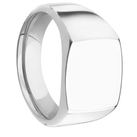 Medium Cushion signet ring (14x14mm) in 14K White Gold, with a Wide style band.