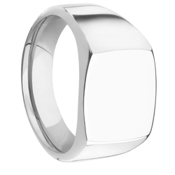 Medium Cushion signet ring (14x14mm) in 14K White Gold, with a Wide style band.
