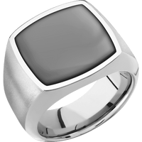 Large Cushion signet ring (18x18mm) in Palladium Silver, with a Wide style band, a Zirconium inlay.
