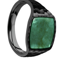 Medium Cushion signet ring (14x14mm) in Zirconium, with a Thin style band, a Washington Green Jade inlay.