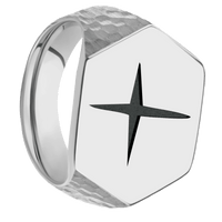 Extra Large Hexagon signet ring (23x20mm) in Platinum, with a Thin style band and a STAR1 engraving.