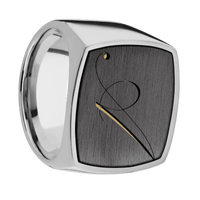 Extra Large Cushion signet ring (22x22mm) in Titanium, with a Wide style band, a Zirconium inlay and a Kunstler Script 1 engraving.