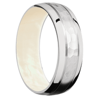10K White Gold + Hammer , Polish Finish + Freshwater Mother of Pearl