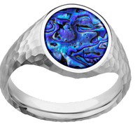 Medium Oval signet ring (16x13mm) in Platinum, with a Thin style band, a Blue Purple Abalone inlay.
