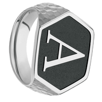 Extra Large Hexagon signet ring (23x20mm) in Platinum, with a Thin style band and a Book Antiqua 1 Rev engraving.