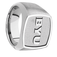 Large Cushion signet ring (18x18mm) in Cobalt Chrome, with a Wide style band, a Cobalt Chrome inlay and a Brigham Young BYU Monogram Rev engraving.