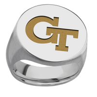 Extra Large Circle signet ring (22mm ) in Titanium, with a Wide style band and a Georgia Tech GT engraving.