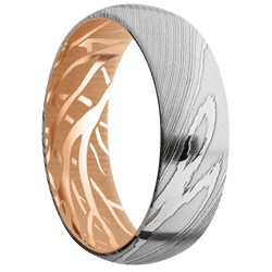 Damascus + Polish Finish + 14K Rose Gold