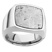 Large Cushion signet ring (18x18mm) in Palladium Silver, with a Wide style band, a Meteorite inlay.