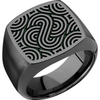 Large Cushion signet ring (18x18mm) in Zirconium, with a Wide style band and an Abstract 1 engraving.