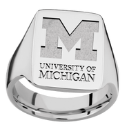 Large Rectangle signet ring (20x14.5mm) in Titanium, with a Thin style band and a Michigan Wordmark Stacked engraving.