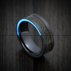 Black Titanium and Opal Men's Ring with Glow Inlays