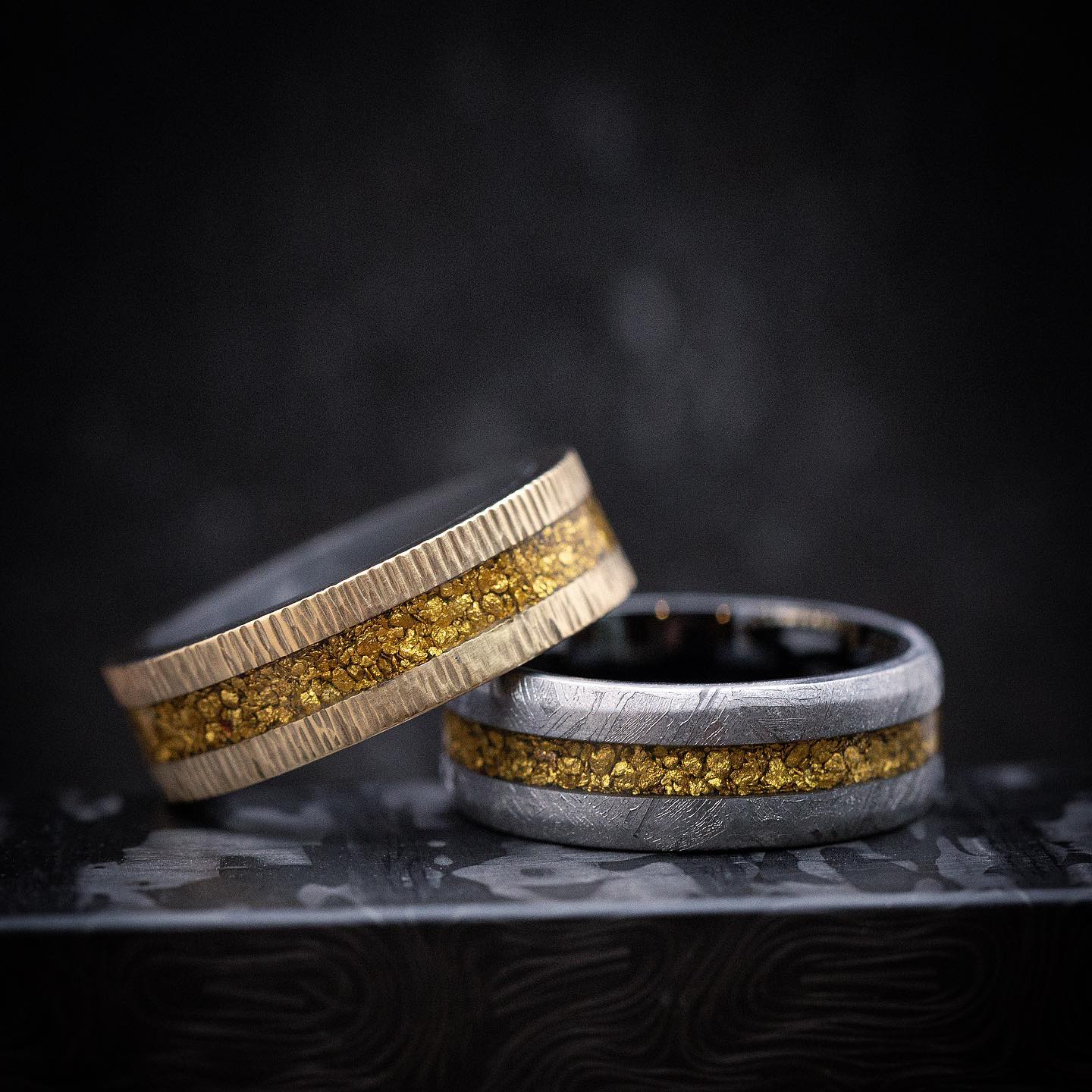 Men's Rings with Gold Nugget Inlays