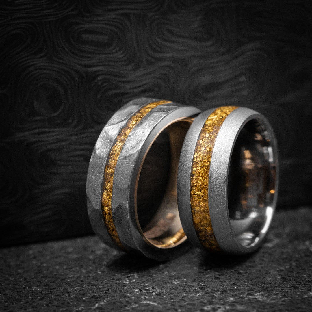 Men's Rings with Gold Nugget Inlays