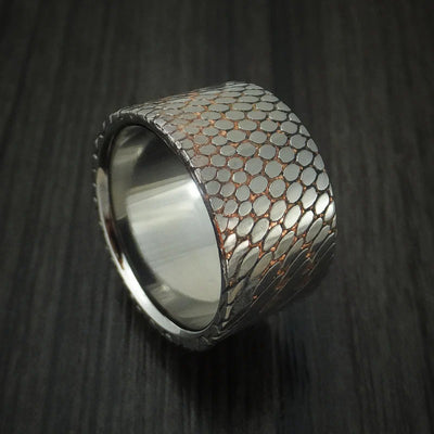 Wide Etched Superconductor Men's Ring with Titanium Sleeve Custom Made Titanium-Niobium and Copper Band